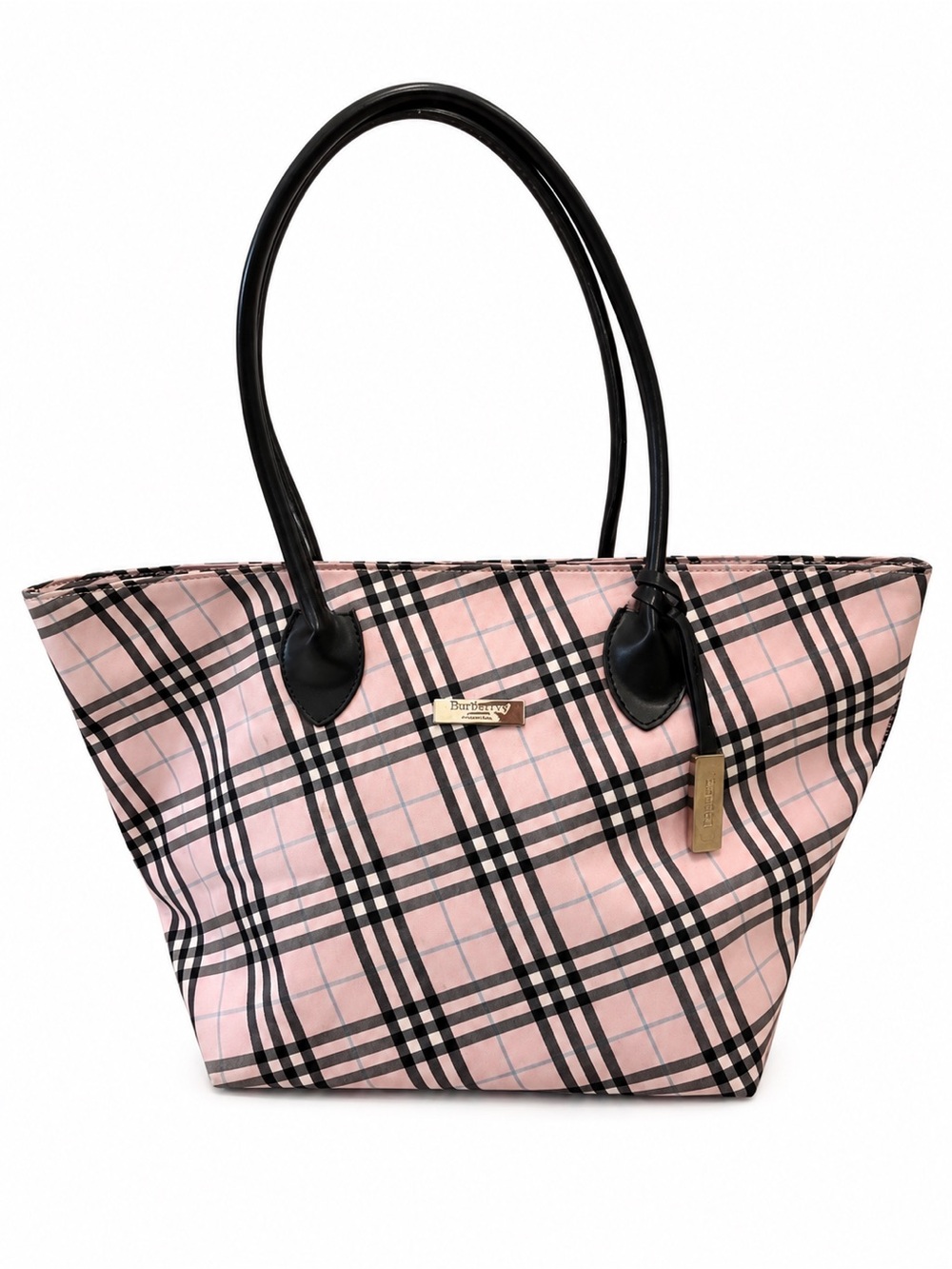 Burberry Blue Label Pink Nova Plaid Check Tote with Black Handles